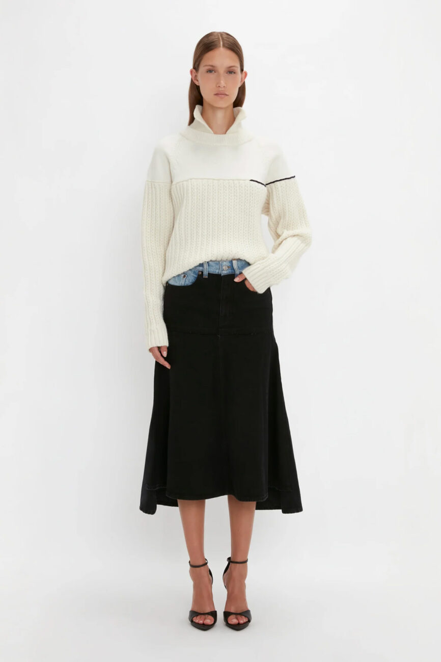 Polo Neck Knitted Top In White