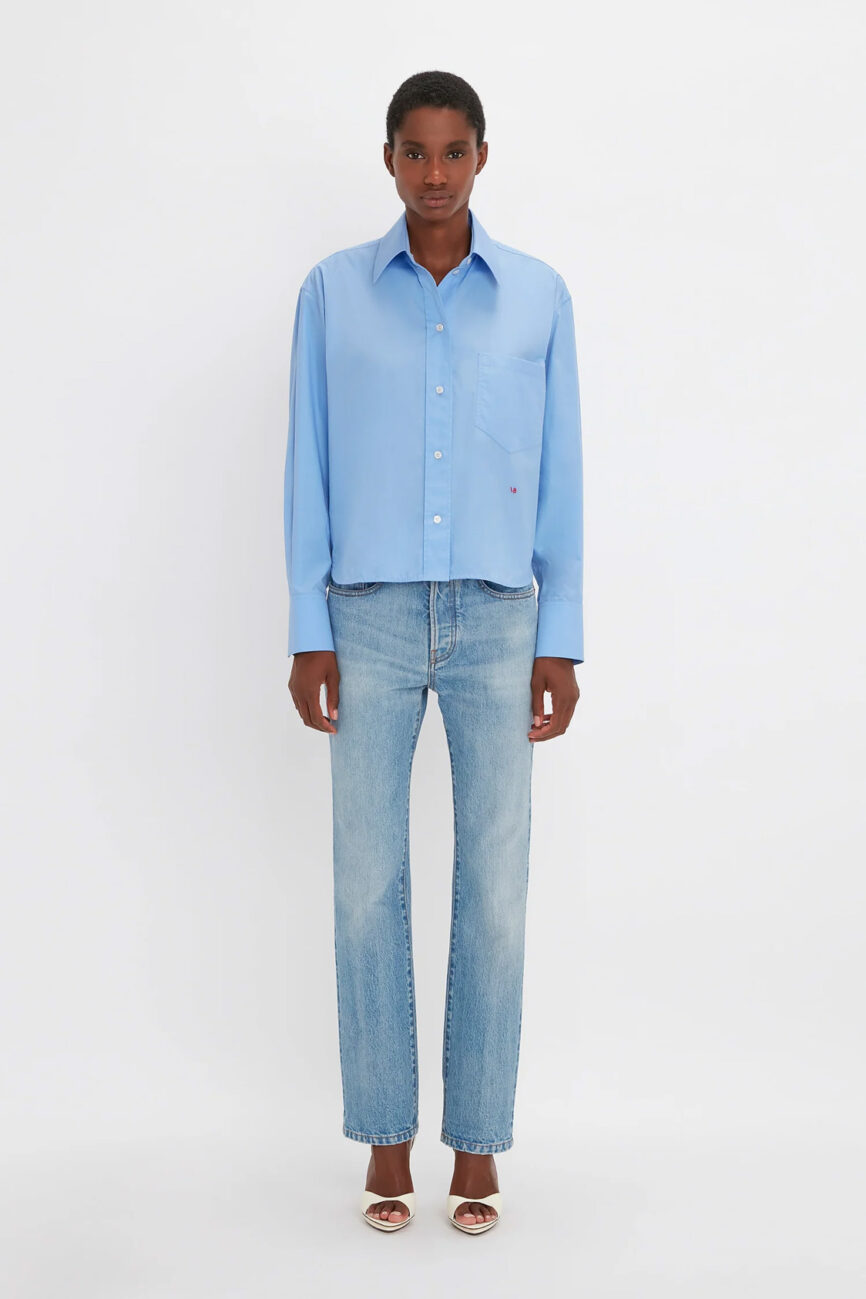 Button Detail Cropped Shirt In Rose Quartz